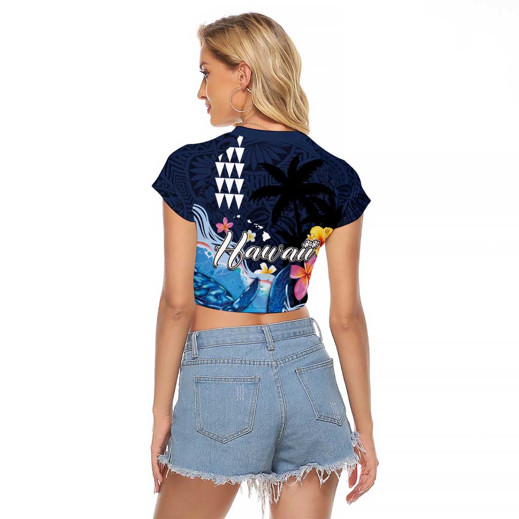 Hawaiian Honu Honi Ihu Raglan Cropped T Shirt With Plumeria and Kakau Art Pattern LT03 - Polynesian Pride