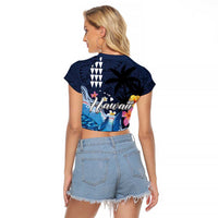 Hawaiian Honu Honi Ihu Raglan Cropped T Shirt With Plumeria and Kakau Art Pattern LT03 - Polynesian Pride