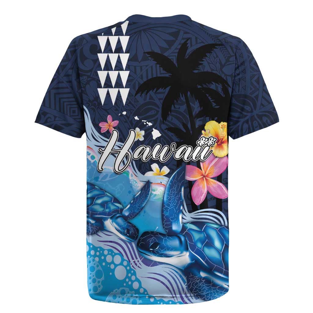 Hawaiian Honu Honi Ihu Rugby Jersey With Plumeria and Kakau Art Pattern LT03 - Polynesian Pride