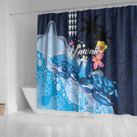 Hawaiian Honu Honi Ihu Shower Curtain With Plumeria and Kakau Art Pattern