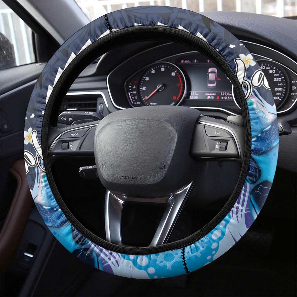 Hawaiian Honu Honi Ihu Steering Wheel Cover With Plumeria and Kakau Art Pattern LT03 - Polynesian Pride