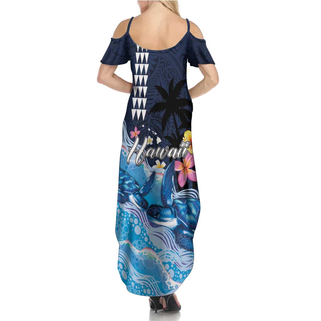 Hawaiian Honu Honi Ihu Summer Maxi Dress With Plumeria and Kakau Art Pattern LT03 - Polynesian Pride