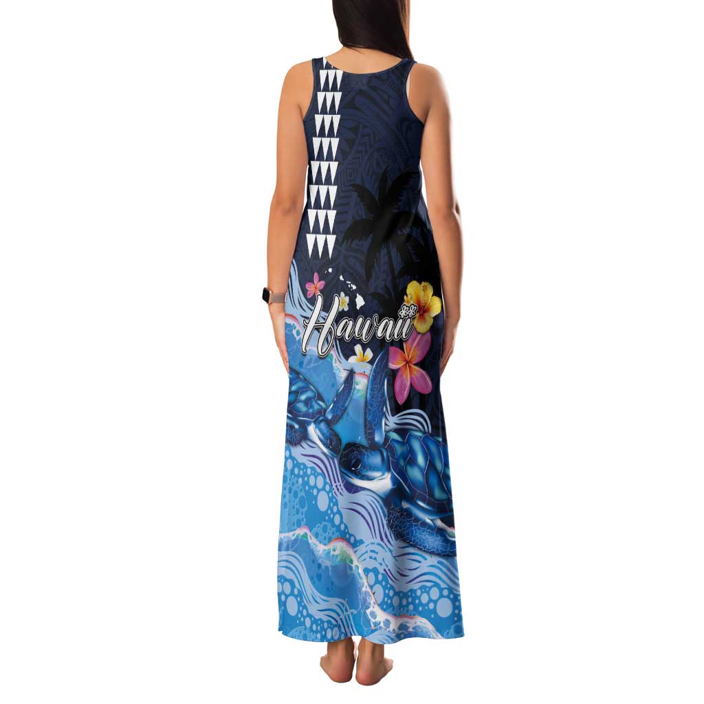 Hawaiian Honu Honi Ihu Tank Maxi Dress With Plumeria and Kakau Art Pattern LT03 - Polynesian Pride