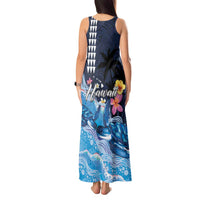 Hawaiian Honu Honi Ihu Tank Maxi Dress With Plumeria and Kakau Art Pattern LT03 - Polynesian Pride