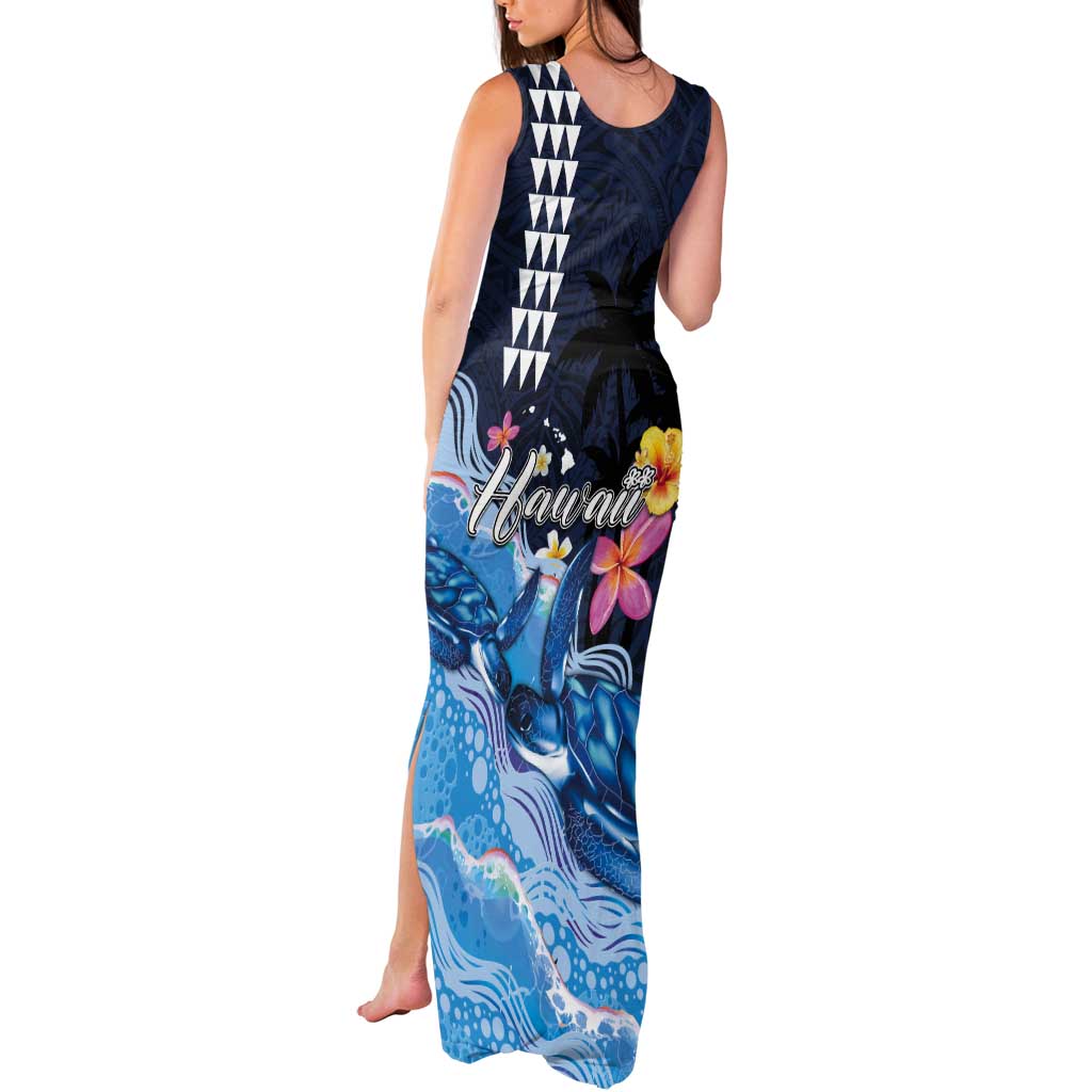 Hawaiian Honu Honi Ihu Tank Maxi Dress With Plumeria and Kakau Art Pattern LT03 - Polynesian Pride