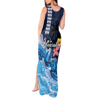 Hawaiian Honu Honi Ihu Tank Maxi Dress With Plumeria and Kakau Art Pattern LT03 - Polynesian Pride