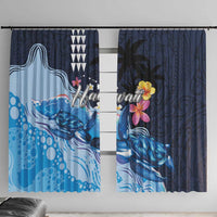 Hawaiian Honu Honi Ihu Window Curtain With Plumeria and Kakau Art Pattern LT03 With Hooks Dark Blue - Polynesian Pride