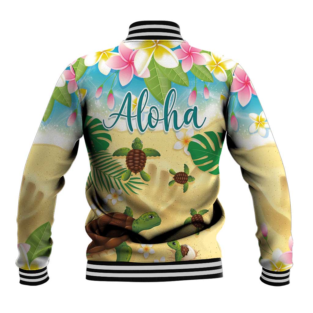 Aloha Turtle Family on The Beach Baseball Jacket with Hawaiian Colorful Plumeria LT03 - Polynesian Pride