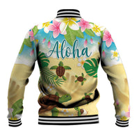 Aloha Turtle Family on The Beach Baseball Jacket with Hawaiian Colorful Plumeria LT03 - Polynesian Pride