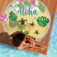 Aloha Turtle Family on The Beach Beach Blanket with Hawaiian Colorful Plumeria LT03 - Polynesian Pride