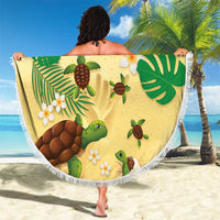 Aloha Turtle Family on The Beach Beach Blanket with Hawaiian Colorful Plumeria LT03 - Polynesian Pride