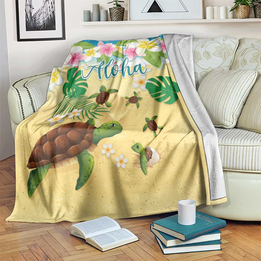 Aloha Turtle Family on The Beach Blanket with Hawaiian Colorful Plumeria LT03 Beige - Polynesian Pride