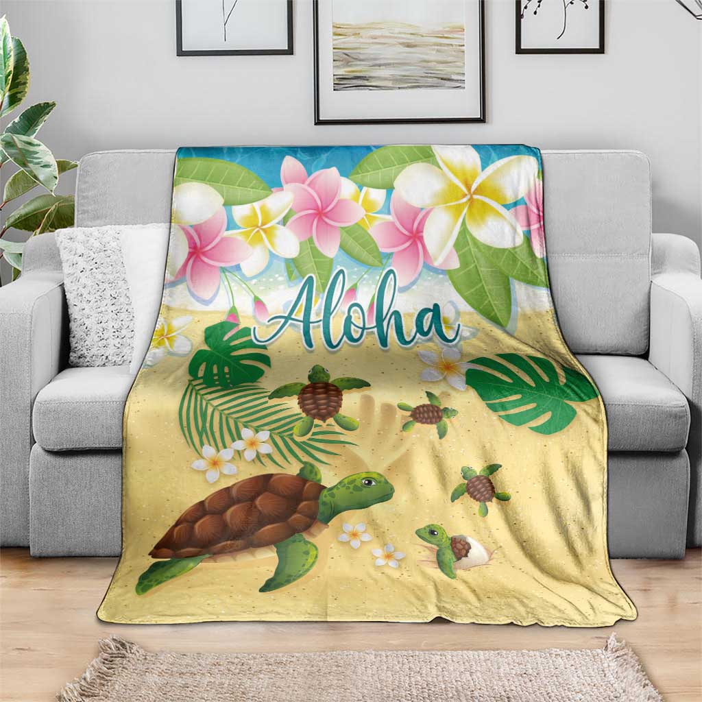 Aloha Turtle Family on The Beach Blanket with Hawaiian Colorful Plumeria LT03 - Polynesian Pride