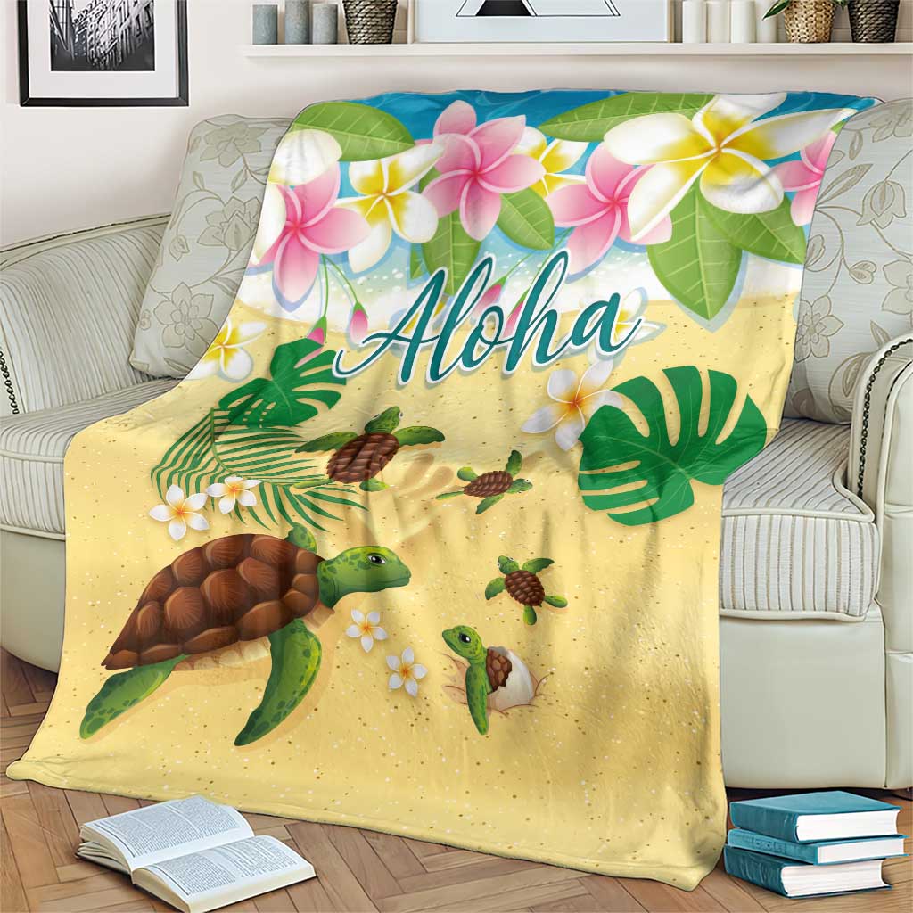 Aloha Turtle Family on The Beach Blanket with Hawaiian Colorful Plumeria LT03 - Polynesian Pride