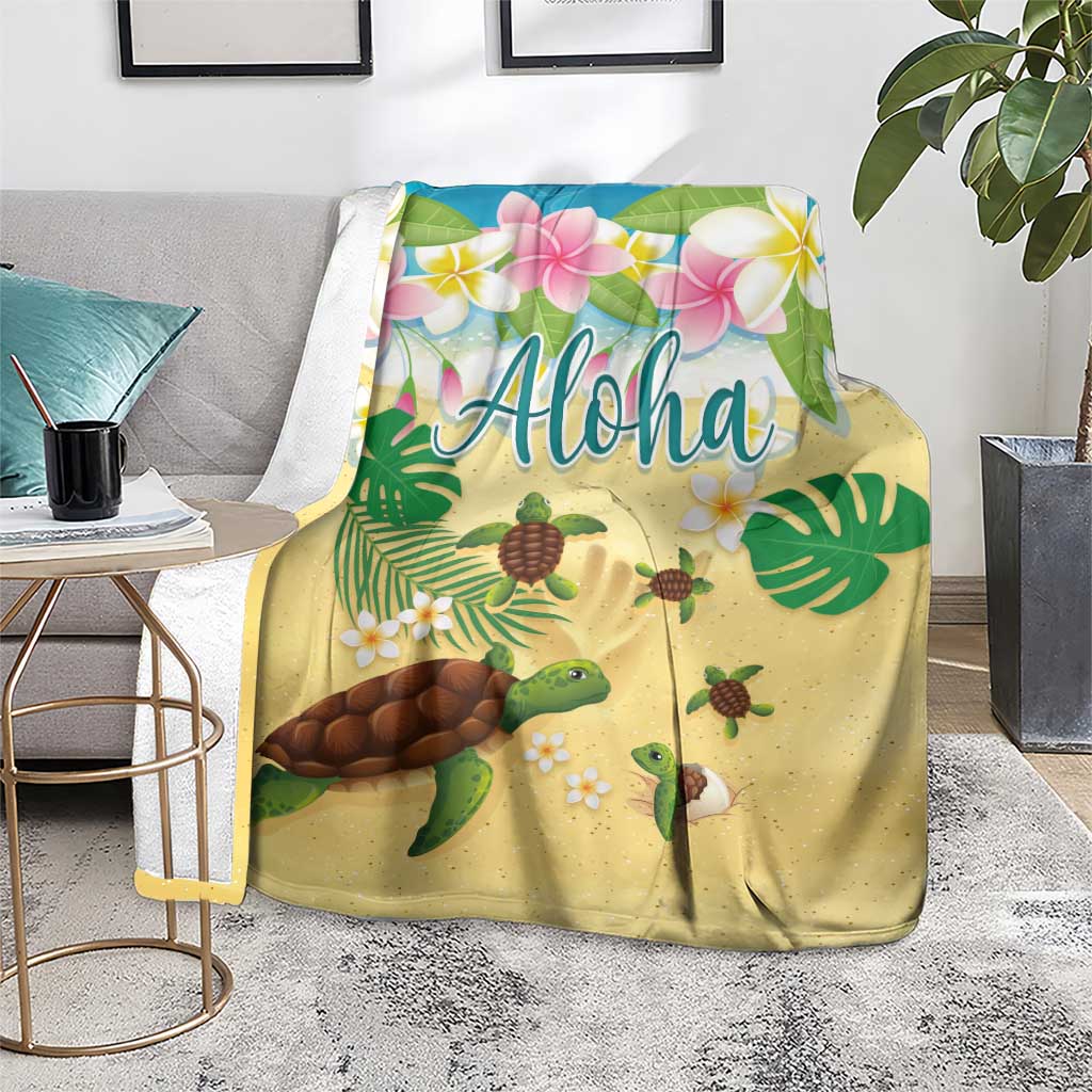 Aloha Turtle Family on The Beach Blanket with Hawaiian Colorful Plumeria LT03 - Polynesian Pride