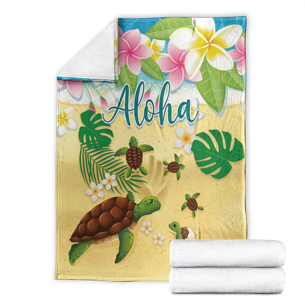 Aloha Turtle Family on The Beach Blanket with Hawaiian Colorful Plumeria LT03 - Polynesian Pride
