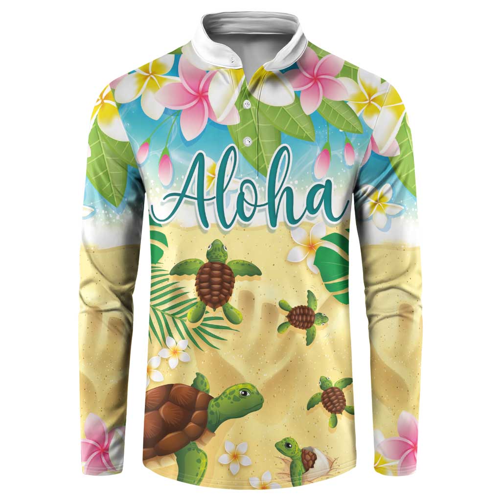 Aloha Turtle Family on The Beach Button Sweatshirt with Hawaiian Colorful Plumeria LT03 Beige - Polynesian Pride
