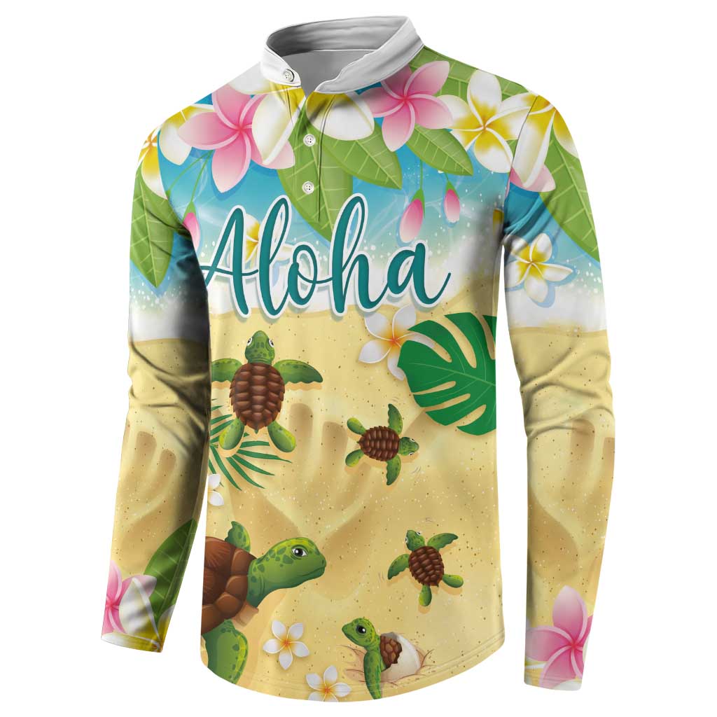 Aloha Turtle Family on The Beach Button Sweatshirt with Hawaiian Colorful Plumeria LT03 - Polynesian Pride