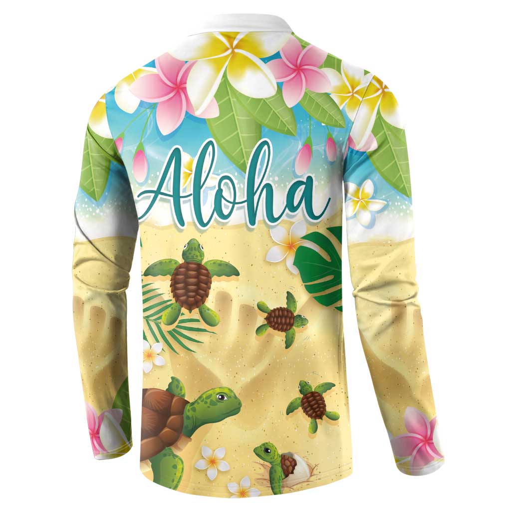 Aloha Turtle Family on The Beach Button Sweatshirt with Hawaiian Colorful Plumeria LT03 - Polynesian Pride