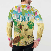 Aloha Turtle Family on The Beach Button Sweatshirt with Hawaiian Colorful Plumeria LT03 - Polynesian Pride