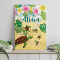 Aloha Turtle Family on The Beach Canvas Wall Art with Hawaiian Colorful Plumeria LT03 - Polynesian Pride