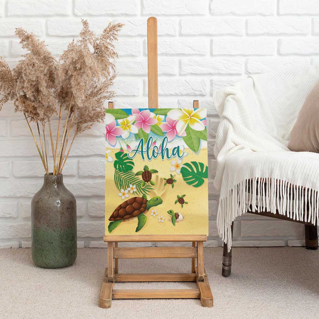 Aloha Turtle Family on The Beach Canvas Wall Art with Hawaiian Colorful Plumeria LT03 - Polynesian Pride