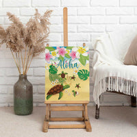 Aloha Turtle Family on The Beach Canvas Wall Art with Hawaiian Colorful Plumeria LT03 - Polynesian Pride