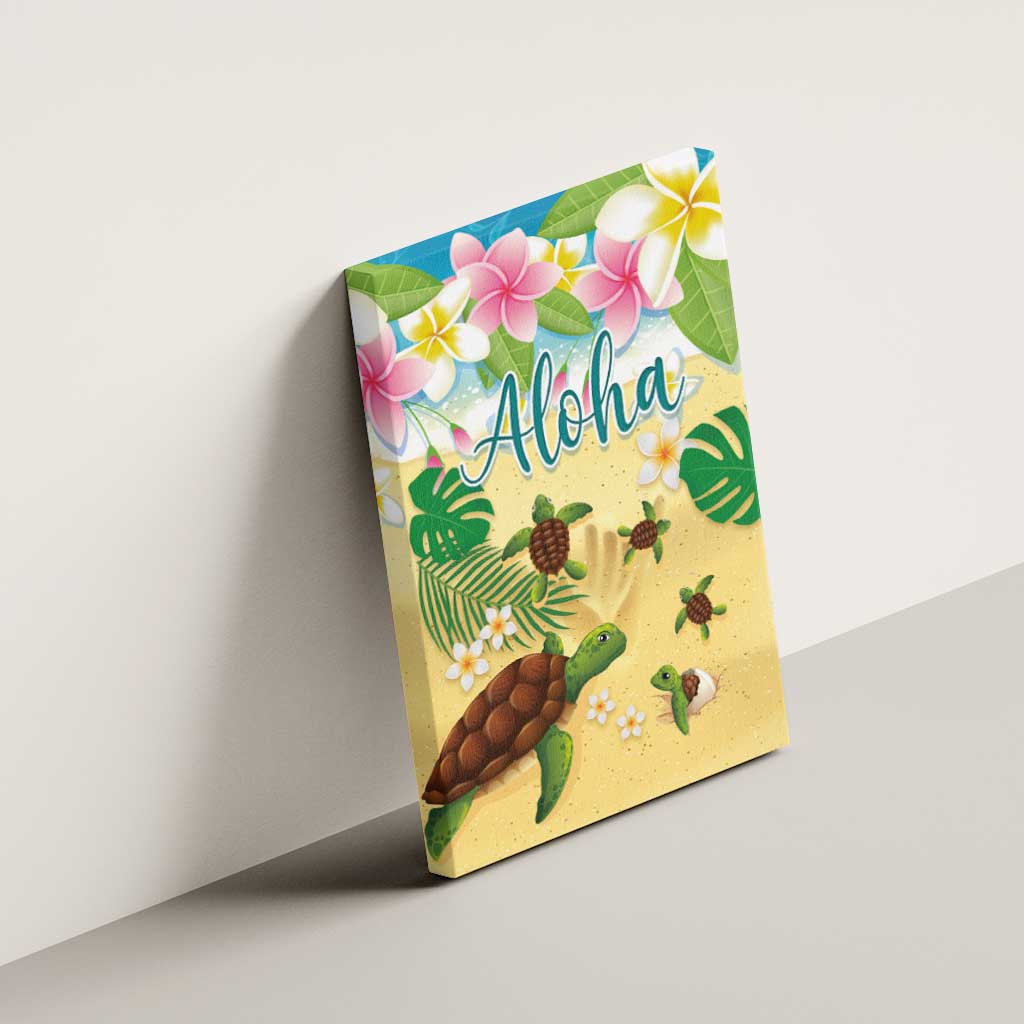 Aloha Turtle Family on The Beach Canvas Wall Art with Hawaiian Colorful Plumeria LT03 - Polynesian Pride