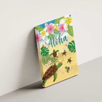 Aloha Turtle Family on The Beach Canvas Wall Art with Hawaiian Colorful Plumeria LT03 - Polynesian Pride