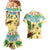 Aloha Turtle Family on The Beach Couples Matching Mermaid Dress and Hawaiian Shirt with Hawaiian Colorful Plumeria