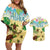 Aloha Turtle Family on The Beach Couples Matching Off Shoulder Short Dress and Hawaiian Shirt with Hawaiian Colorful Plumeria