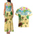 Aloha Turtle Family on The Beach Couples Matching Tank Maxi Dress and Hawaiian Shirt with Hawaiian Colorful Plumeria