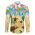 Aloha Turtle Family on The Beach Family Matching Off The Shoulder Long Sleeve Dress and Hawaiian Shirt with Hawaiian Colorful Plumeria