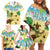 Aloha Turtle Family on The Beach Family Matching Off Shoulder Short Dress and Hawaiian Shirt with Hawaiian Colorful Plumeria