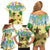 Aloha Turtle Family on The Beach Family Matching Off Shoulder Short Dress and Hawaiian Shirt with Hawaiian Colorful Plumeria