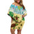 Aloha Turtle Family on The Beach Family Matching Off Shoulder Short Dress and Hawaiian Shirt with Hawaiian Colorful Plumeria