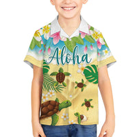 Aloha Turtle Family on The Beach Family Matching Tank Maxi Dress and Hawaiian Shirt with Hawaiian Colorful Plumeria