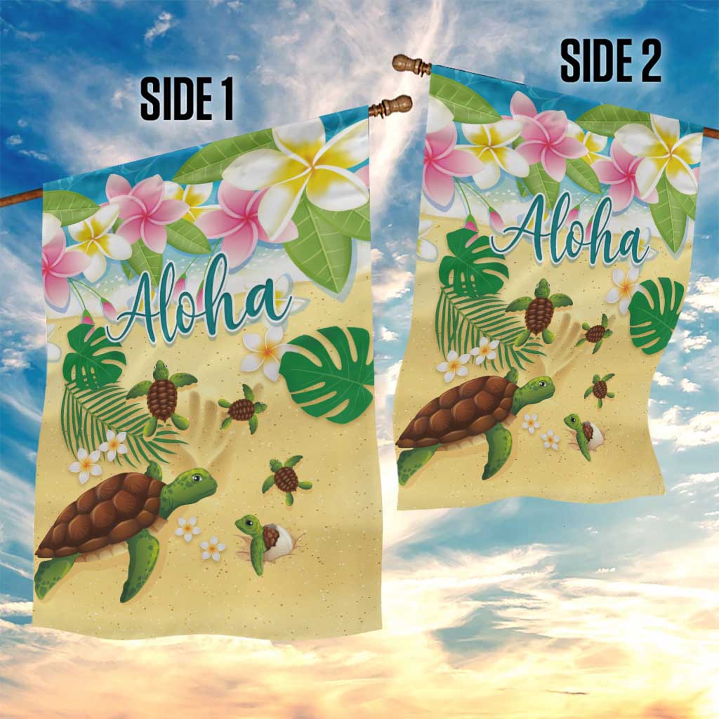 Aloha Turtle Family on The Beach Garden Flag with Hawaiian Colorful Plumeria LT03 - Polynesian Pride