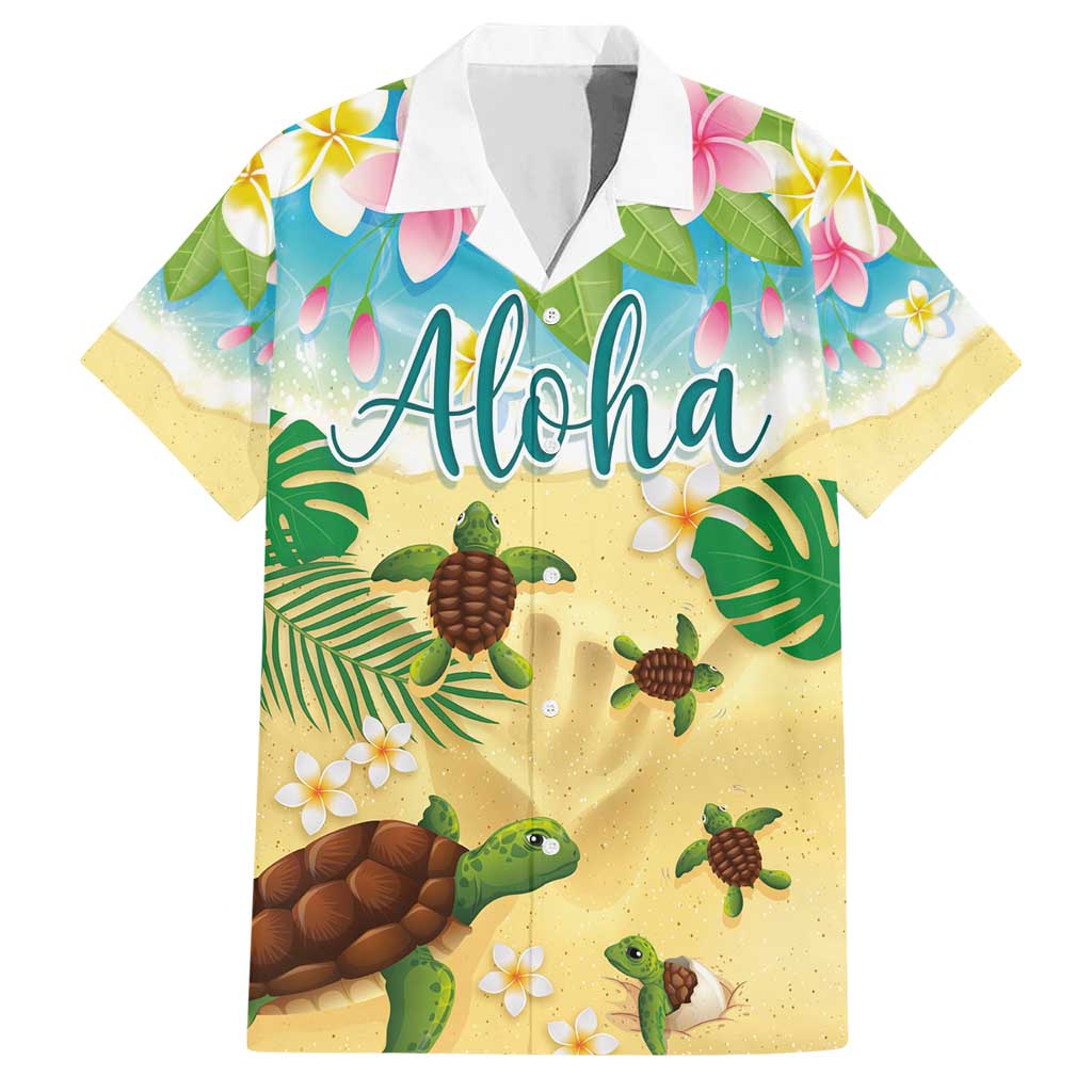 Aloha Turtle Family on The Beach Hawaiian Shirt with Hawaiian Colorful Plumeria LT03 Beige - Polynesian Pride