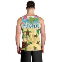 Aloha Turtle Family on The Beach Men Tank Top with Hawaiian Colorful Plumeria LT03 - Polynesian Pride