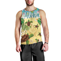 Aloha Turtle Family on The Beach Men Tank Top with Hawaiian Colorful Plumeria LT03 - Polynesian Pride