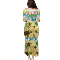 Aloha Turtle Family on The Beach Puletasi with Hawaiian Colorful Plumeria LT03 - Polynesian Pride