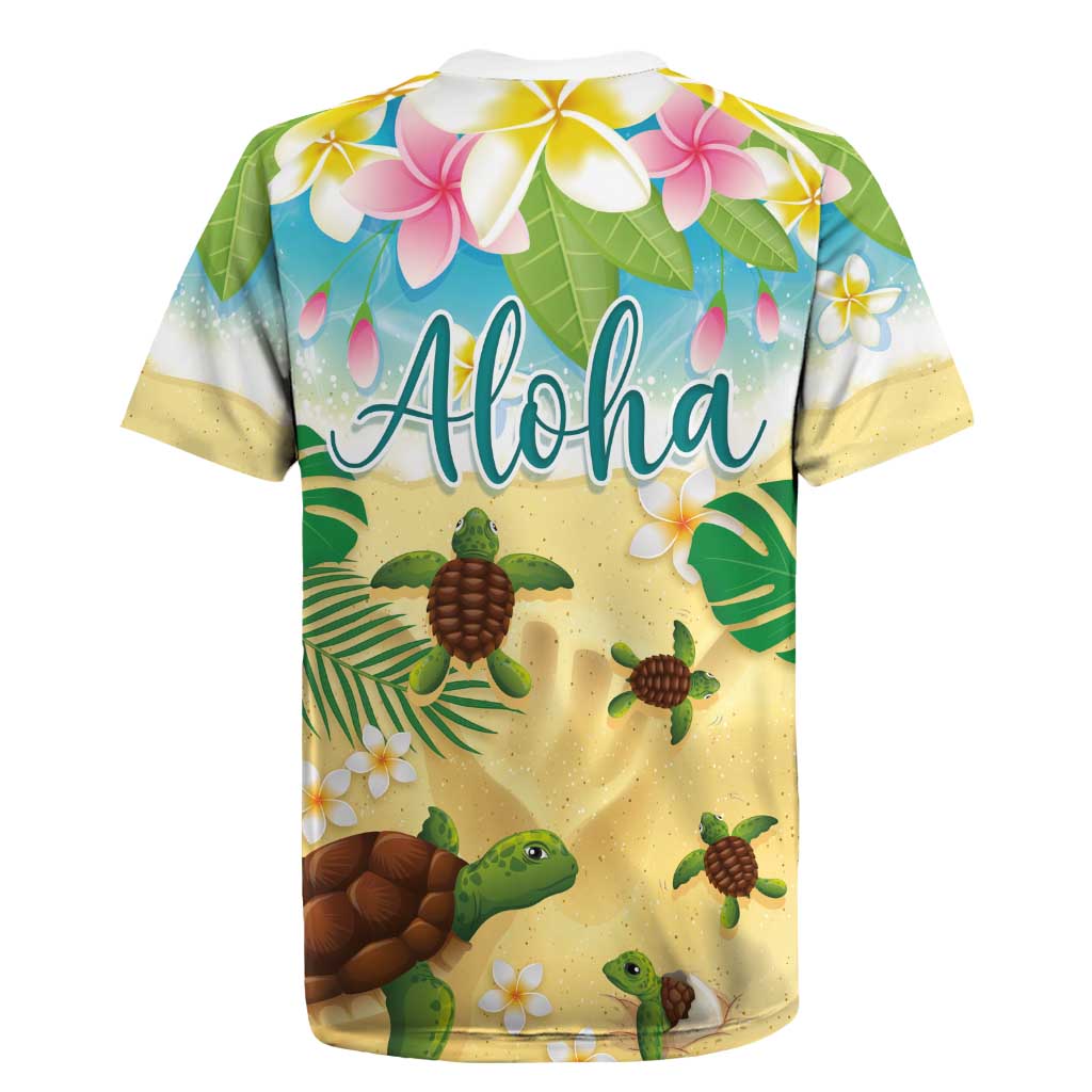Aloha Turtle Family on The Beach Rugby Jersey with Hawaiian Colorful Plumeria LT03 - Polynesian Pride