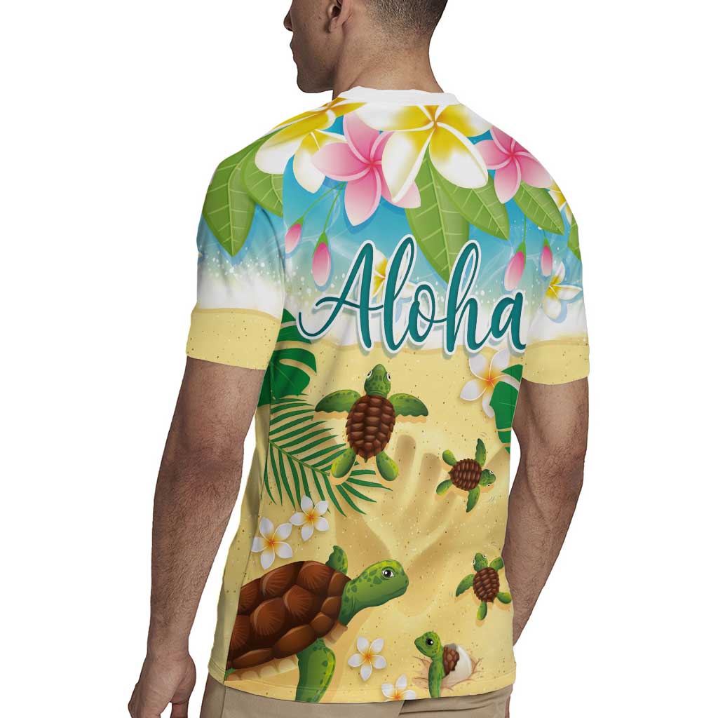 Aloha Turtle Family on The Beach Rugby Jersey with Hawaiian Colorful Plumeria LT03 - Polynesian Pride