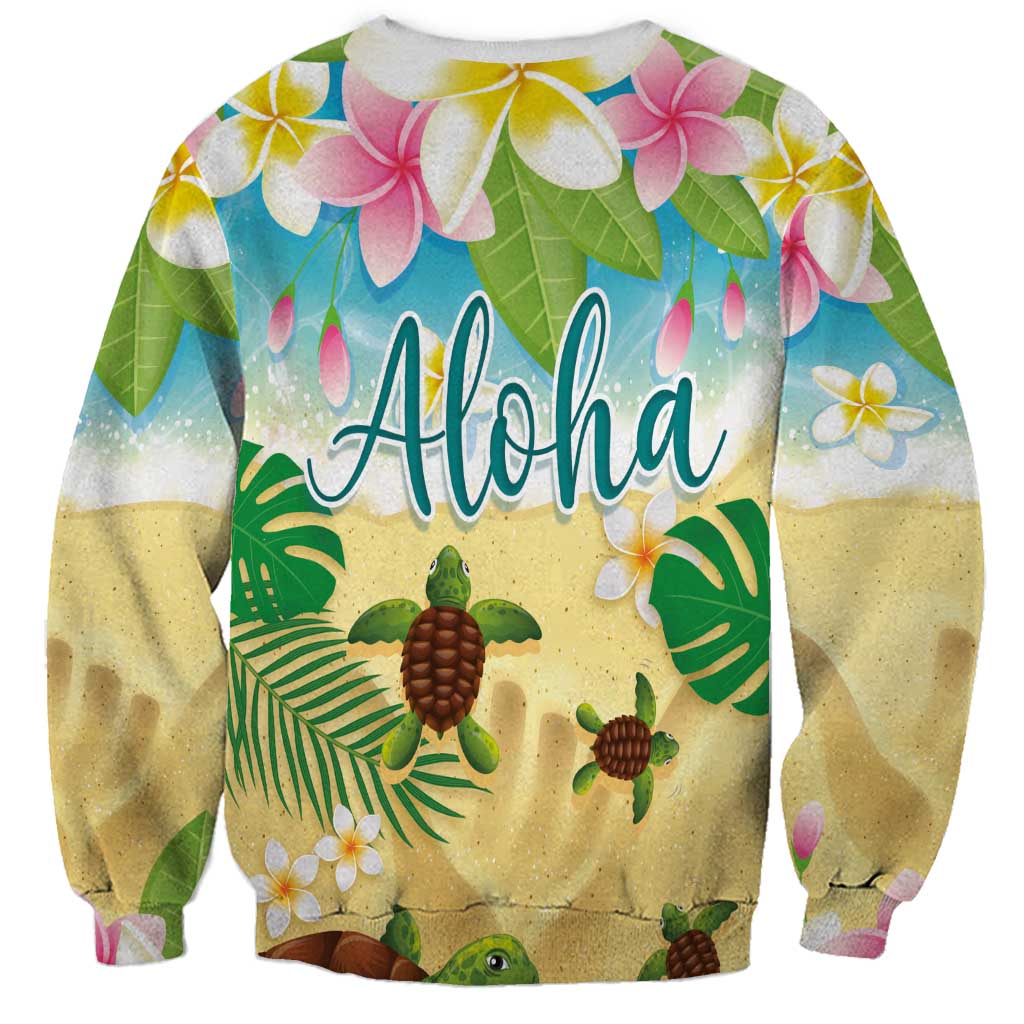 Aloha Turtle Family on The Beach Sweatshirt with Hawaiian Colorful Plumeria LT03 - Polynesian Pride