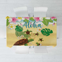 Aloha Turtle Family on The Beach Tablecloth with Hawaiian Colorful Plumeria