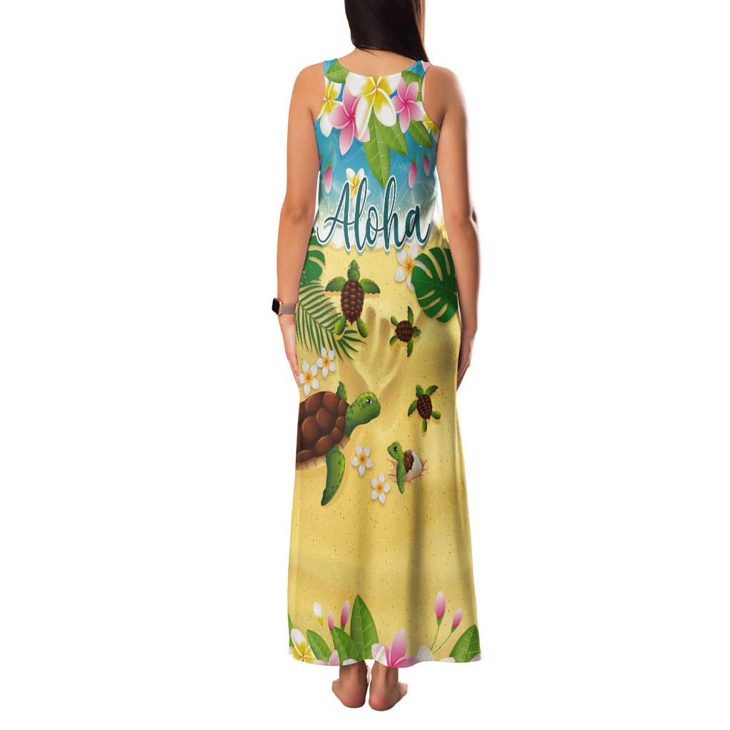 Aloha Turtle Family on The Beach Tank Maxi Dress with Hawaiian Colorful Plumeria LT03 - Polynesian Pride