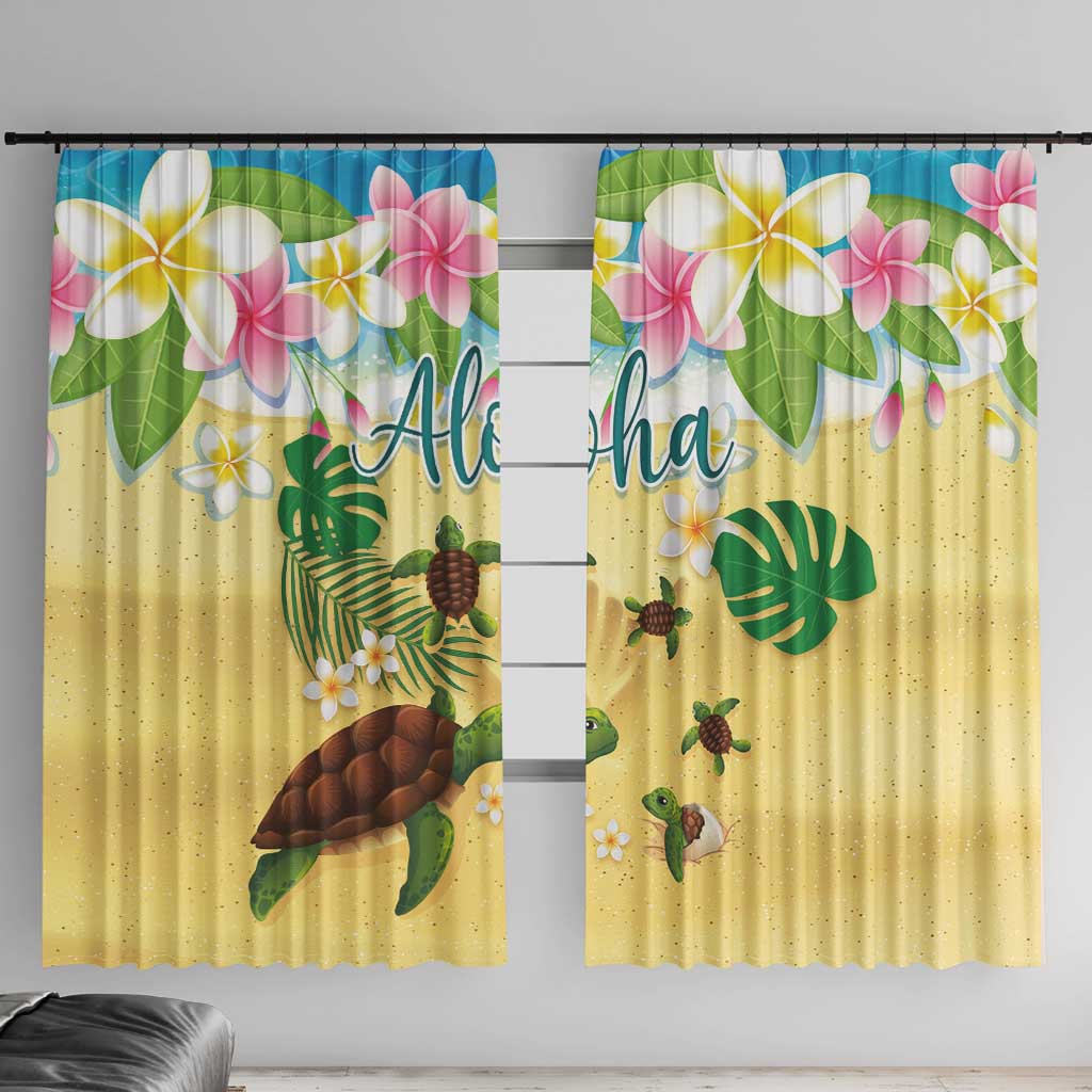 Aloha Turtle Family on The Beach Window Curtain with Hawaiian Colorful Plumeria LT03 With Hooks Beige - Polynesian Pride