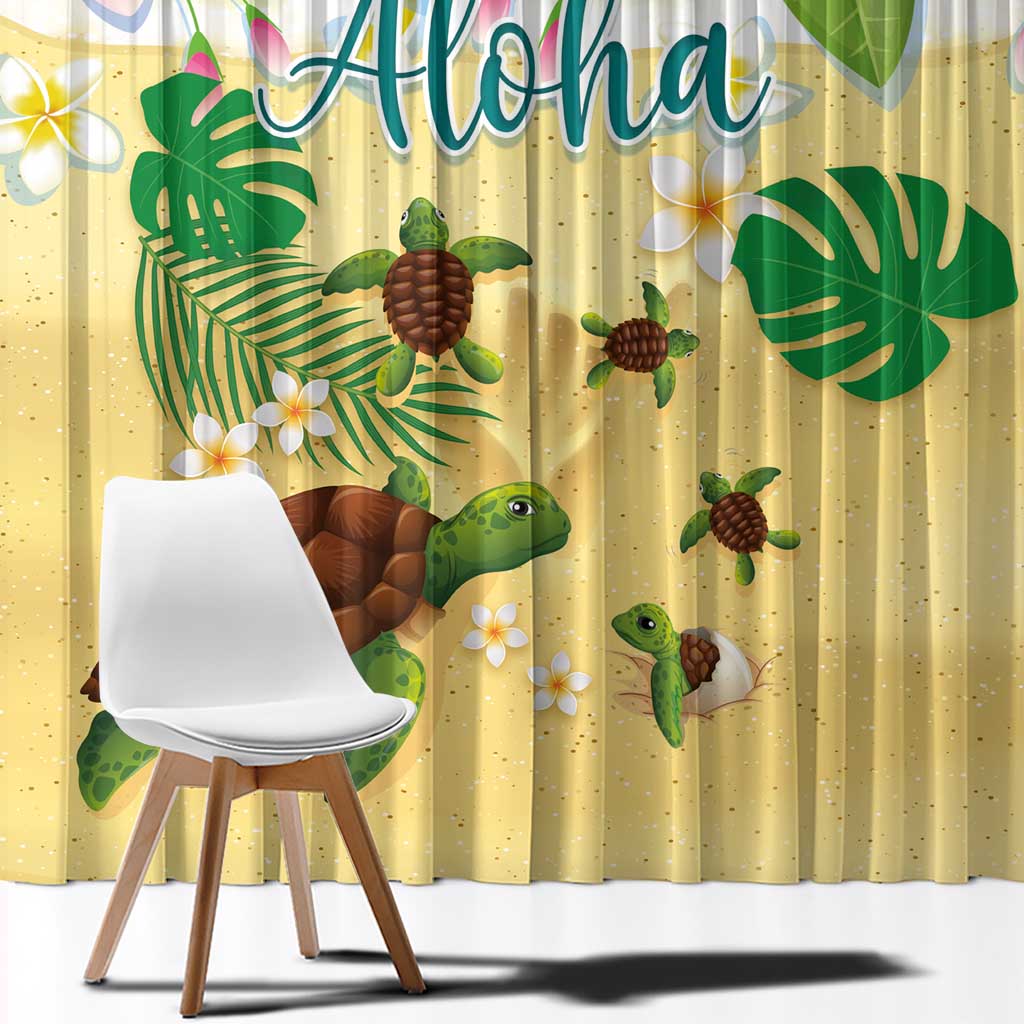 Aloha Turtle Family on The Beach Window Curtain with Hawaiian Colorful Plumeria LT03 - Polynesian Pride