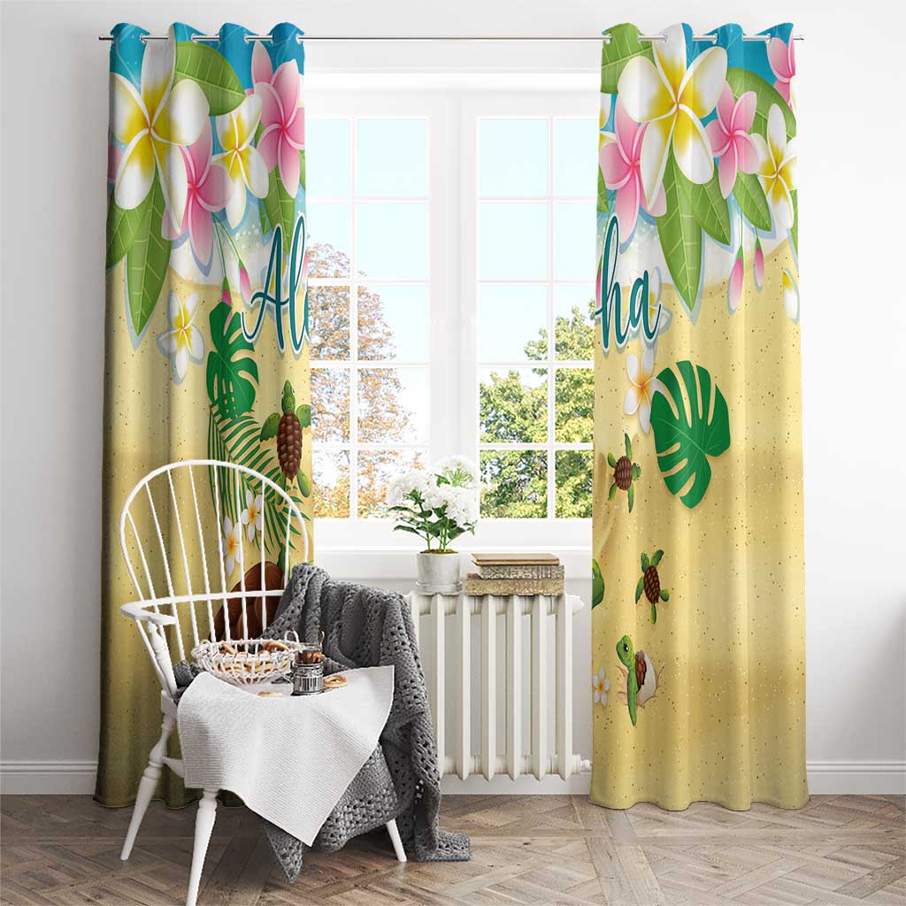 Aloha Turtle Family on The Beach Window Curtain with Hawaiian Colorful Plumeria LT03 - Polynesian Pride